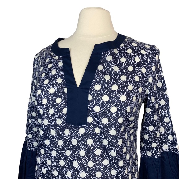 Boden Jodie Kaftan Cover Up Blouse Tunic Navy Blue Polka Dot Size 6R NEW - Picture 2 of 7